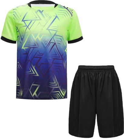 Oyolan Enfant Garçon Ensemble Sport Maillot et Short Football Basketball Survêtement Eté Uniforme Foot A Vert Fluo 5-6 ans