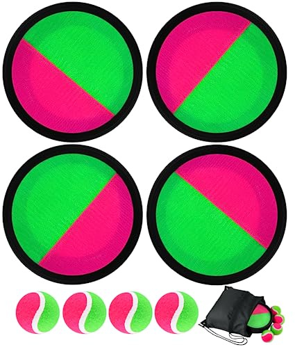 Morcheiong Toss and Catch Ball Game Outdoor Toys Beach Games for Kids Family with 4 Paddles 4 Balls and 1 Storage Bag (4 Paddles 4 Balls, Black)