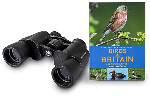 Celestron 73152 LandScout 8x40mm Water-Resistant Birder Starter Kit - Rubber Grip Binoculars with Coated Lens and K9 Optical Glass, includes Birds of Britain and Northern Europe Guidebook, Black