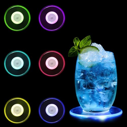 Viitech Pack de 6 Posavasos LED, Posavasos Luminosos con 7 Modos de Luz, Impermeables para Vidrio, Jugo, Cerveza, Bodas, Fiesta de Navidad, Regalo