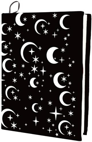 craspire Dehnbarer Buchumschlag Mit Mond Und Sternmotiv Schwarz Waschbar Wiederverwendbar Große Buchhülle Aus Nylon Buchschutz Elastische Notizbuchumschläge Für 9x11 Zoll Hardcover Bücher Lehrbuch