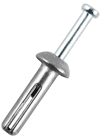 1/4 x 1Hammer Drive Nail-in Anchors 50 Pack – Cement Wall Anchors for Concrete Brick Block – Zinc Plated Masonry Fasteners for Electrical Boxes, Brackets, Frames