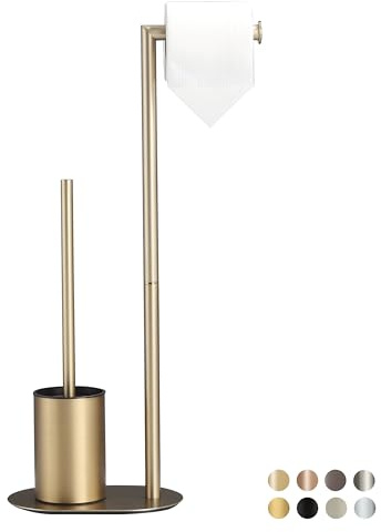 BVL WC Garnitur Geburstetes Gold, Edelstahl WC Garnitur mit Toilettenpapierhalter, Klobürste WC bürste Klopapierhalter Stehend