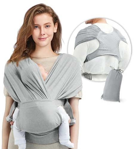 KOOMUAO Tragetuch Baby, elastisches Baby-Tragetuch ohne Binden, ergonomisches, atmungsaktiv für Hände-freie Trage 3,6 kg - 15 kg (Grau)