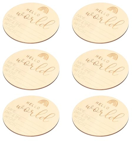 Generic Tarjetas de Madera, Discos de Hito Mensual Fácil de Usar 6pcs Birch Birch Hello Stign Signo Mundial para Accesorios de Fotos para Recién Nacidos Recién Nacidos