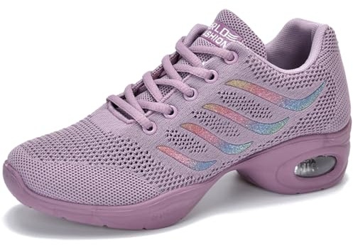 Hiuzylqx Dam Jazzdansskor Mesh Snörning Moderna Danssneakers Halkfria Platå Luftkudde Dans,Purple,40 EU