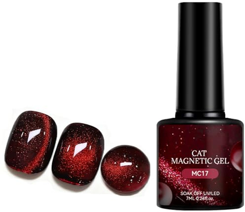 Jelly Glass Cat Eye Gel Polish, Wine Red Magnetic Gel Polish, Holographic Glitter Dark Red Nail Polish, Soak Off UV LED Cured Nail Gel Varnish, Long-Lasting Glossy Manicure for Salon & Home Use
