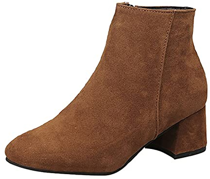 Tan Suede Block Heel Boots Womens Womens Pointed Toe Ankle Boots Side Zip Stylish Boot Square Toe Mini Block Boot Slip On Business Booties Dress Party Booties Faux Suede Ankle Bootie