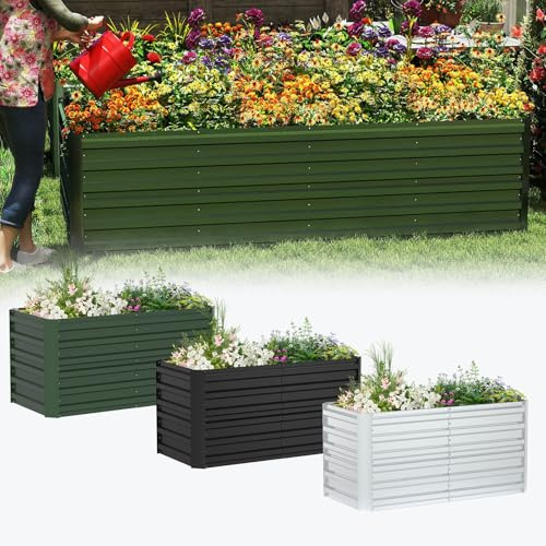 AufuN Jardinera de acero galvanizado, 240 x 120 x 58 cm, rectangular, de metal, acero inoxidable, resistente a la intemperie y a la intemperie, para verduras, hierbas y flores, jardinera para jardín