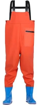 TRRYUIP Waders barnstrumpor med stövlar, 4 färger tillgängliga, kompletta regnbyxor för unga tonåringar, vattentäta fiske (orange 36)