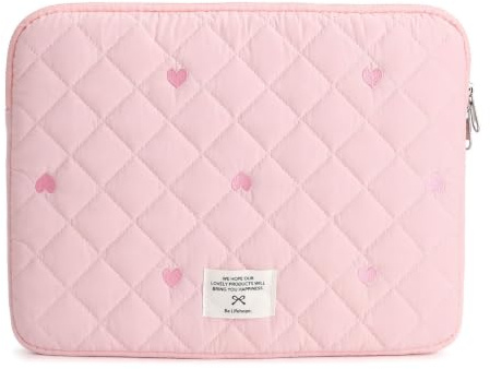 Sacoche pour ordinateur portable de 10 à 11, avec broderie de cœurs, doublure douce, compatible avec MacBook Air/Pro 10/11, rose