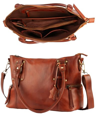 Superior Leather - Women Genuine Leather Handbag Shoulder Bag Full Grain Real Leather Cognac SLG-2