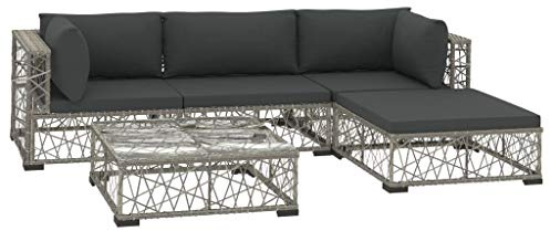 Trädgårdsloungeset med kuddar rotting-trädgårdssoffa set möbelset loungeset trädgårdssoffa set hörnsoffa mellansoffa med slående webbdesign, härdat glas, poly rotting grå
