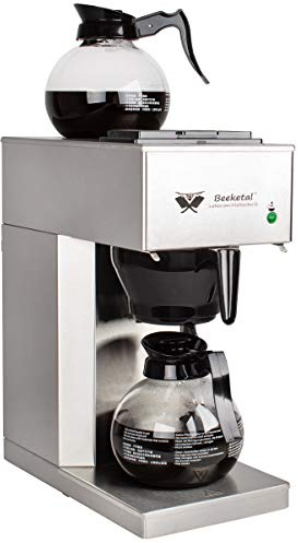 Beeketal 'BGK2-GK' Gastro Edelstahl Filterkaffeemaschine mit 2 Glaskannen (je 1,5l) und Wärmeplatte, Korbfilter Kaffeemaschine mit 2 Heizsystemen (Brühen/Warmhalten), inkl. 10 Stk. Papier Korbfilter