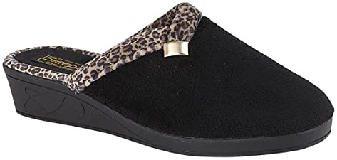 Sleepers Jackie Dam kil slip-on mule tofflor med stickat foder och gummisula svart, Svart, 39 EU