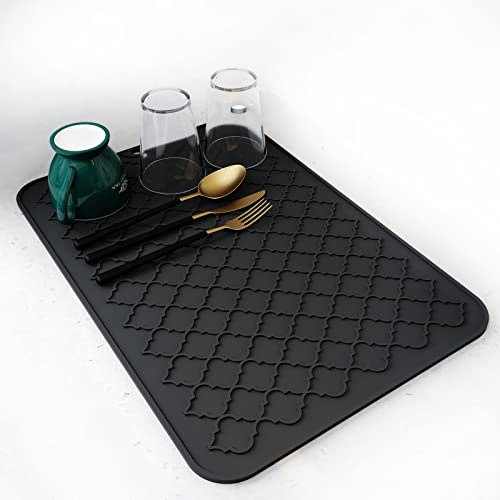 AMOAMI-Dish Drying Mats for Kitchen Counter-Silicone Dish Drying Mat-Kitchen Dish Drying Pad Heat Resistant Mat-Kitchen Gadgets Kitchen Accessories Kitchen Small Appliances(12 x 16, BLACK)