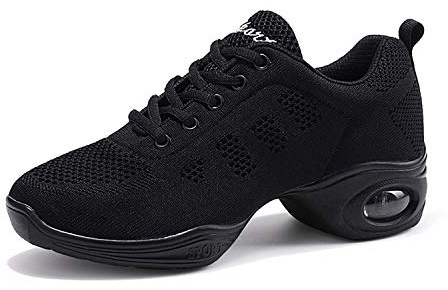 Jazz Sneakers för Kvinnor Sport Zumba Athletic Promenad Dans Dans Träningsskor med Snörning Mesh Luftkudde Fitness Kvinnor Sneakers, Air Cushion svart, 42 EU