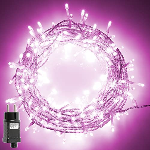 H HANSEL HOME Guirnalda Luces Led de Navidad Luces de Árbol de Navidad Uso Interior/Exterior IP44 Impermeable Cable Transparente (Luz Rosa Pastel, 200 Leds 10M)