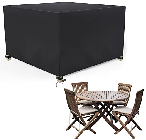 Funda Muebles Jardin Impermeable 126x126x74cm, Funda Mesa Jardin Cubo 600D Oxford, Antivento, Anti-UV, Antipolvo Funda Protectora Muebles Jardin con Correas de Cierre y Cordón