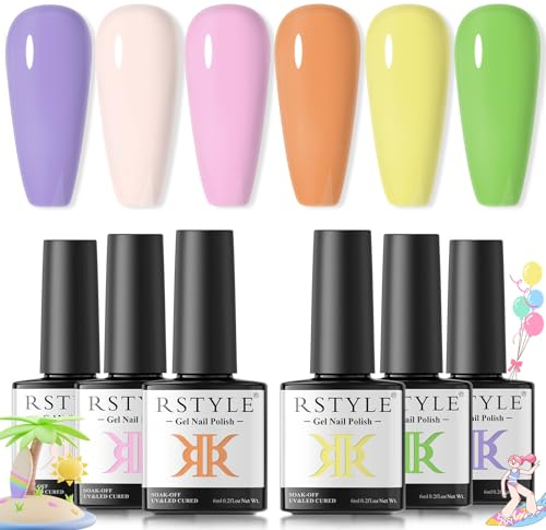 RSTYLE Esmalte Semipermanente para Uñas，Pintauñas Semipermanentes Esmalte Semipermanentes de Uñas Kit Uñas Semipermanentes Nail Polish Soak Off UV LED para Manicura Rosa Amarillo Verde Violeta 6ml