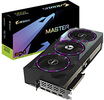 GIGABYTE AORUS GeForce RTX 4090 Master 24G Grafikkarte, 3 x WINDFORCE Lüfter, 24 GB 384-Bit GDDR6X, GV-N4090AORUS M-24GD Grafikkarte