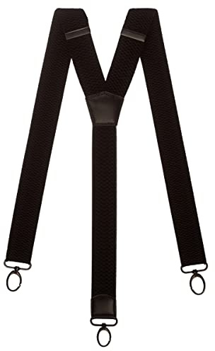 Olata Extra Breite Herren Hosenträger Y-Form in Schwarz mit Farbigem Leder und Karabinerhaken – 4 cm. Schwarz