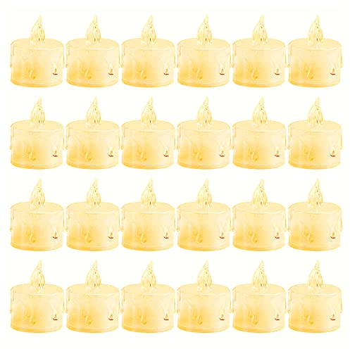 Battery Operated Flameless LED Tea Lights Candles, 24 Pack 100+ Hours Realistic & Bright Electric Fake Candle Lights, for Halloween Christmas Wedding Festival Home Decor in Warm Yellow