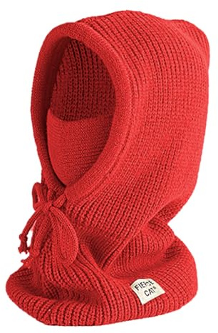 JFAN 2 i 1 vintermössa barn stickad mössa mössa halsduk set flickor pojkar unisex beanie varm, röd, En Storlek