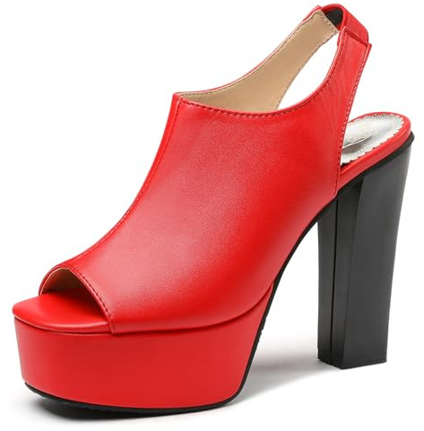 Lroey Reoly Sandali da Donna, Scarpe Slingback con Tacco Alto E Punta Aperta Senza Chiusura Tacco a Blocco Sandali Slingback con Plateau, 9177Llp Rosso Numero 46 EU