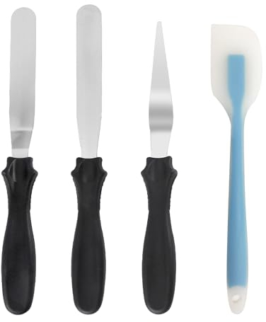 Lot de 3 couteaux à palette en acier inoxydable, spatule décalée, spatule à glaçage et 1 spatule en silicone bleu, spatule à gâteau spatule coudée pour la décoration de gâteaux, cuisson, glaçage lisse
