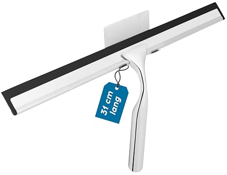 kowald Duschabzieher aus Edelstahl - 31cm breit - mit Selbstklebendem Haken und Ersatzlippe