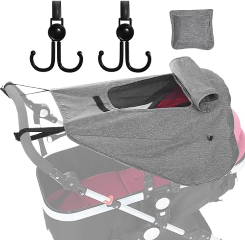 Sonnensegel Kinderwagen,Universal Kinderwagen Sonnensegel,UV Schutz 50+ Wasserdicht Verstellbar,Sonnenverdeck für Kinderwagen,Sonnenschutz Kinderwagen mit Sichtfenster & Schattenflügel 2 Doppelhaken