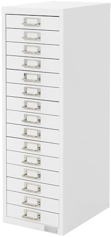 ML-Design Armoire à Dossiers avec 15 Tiroirs, avec Porte-Étiquette, 28x38x87 cm, Blanche, en Acier, Classeur pour Documents Format A4, Meuble de Classement, Caisson de Bureau, pour Rangement d'Outils