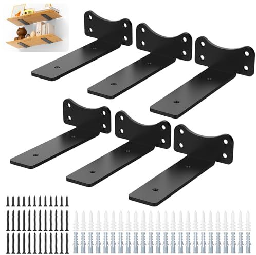 MUUKAIII 6 Stück Regalhalterungen Schwarz,Regalhalterung Regalträger 6 Inch,90 Grad Regalträger,Strapazierfähige Regalhalterungen,Regal Wandhalterung,Maximale Tragkraft 70kg