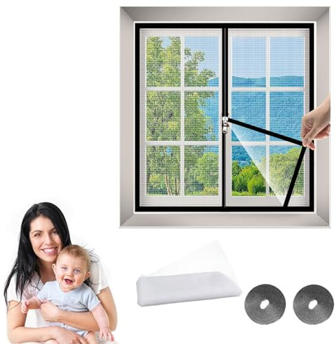 130 x 170 cm (B x H) Fensterschutz mit selbstklebendem Klettverschluss - Insektennetz Fliegengitter Fenster - Insektenschutz mit Blend- & Sonnenschutz - Fliegennetz ohne Bohren