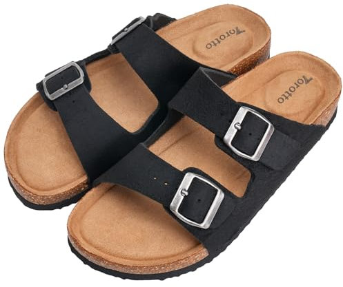 Torotto Damen Pantoletten Sandalen Leder Erwachsene Clogs Hausschuhe Arbeitsschuhe Bequeme Classic(Schwarz,39 EU)