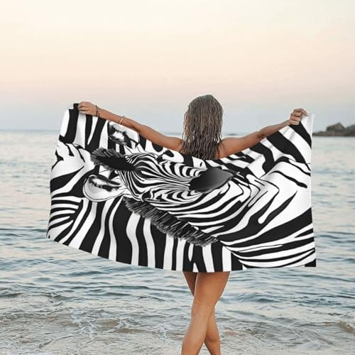 ASPOIJHN Mikrofaser-Handtuch mit Zebramuster, schnelltrocknend, 70 x 140 cm, großes Handtuch für Sport, Fitnessstudio, Reisen, Strand