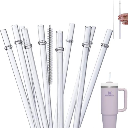 10 Pack Straws 9 inch - Plastic Straw - Tumbler Reusable Plastic Drinking Straws | Stanley Cup Accessories with Cleaning Brush (Clear)