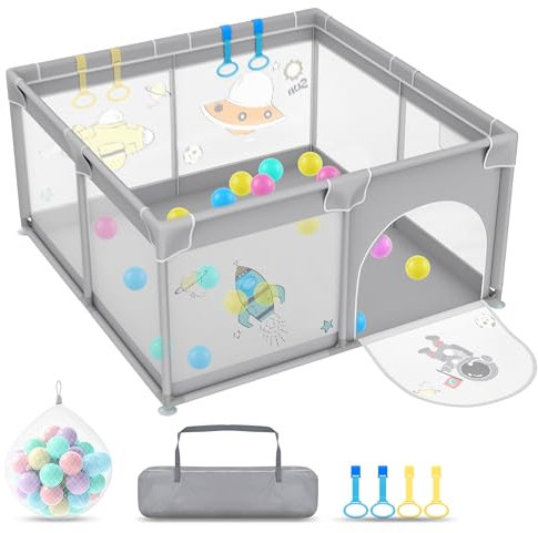 SUBTLETY Baby Laufgitter 127x127cm Klappbare Laufställe 68cm Hoch Absperrgitter mit Anti-Kollision Schaum, Atmungsaktivem Netz & Reißverschluss, Krabbelgitter Playpen für Kinder & Säuglinge (Grau)