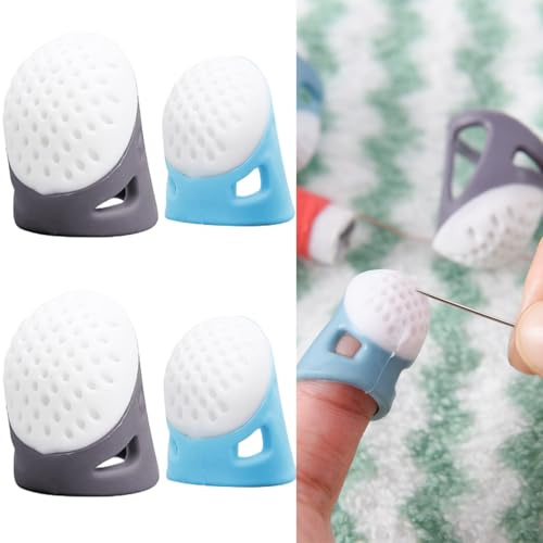 4 PCS Sewing Thimbles, Rubber Thimbles Thumb Guard Finger Protectors Silicone Finger Guard Knitting Finger Thimble Guards Fingertip Thimbles for Sewing Needlework Quilting Crafts（2 Sizes）
