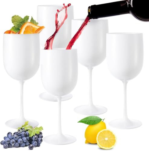 DASIAUTOEM Gläser Sektgläser, 5 Stück Mehrweg Weingläser in Weiß, Champagnergläser Sektkelche, Sektkelch Stielglas Champagner Gläser für Karneval Party Geburtstage Hochzeiten Valentinstag Hochzeiten