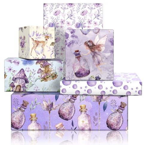 Dreamy Fairy and Flower Wrapping Paper - Carta da regalo, motivo: casa delle fiabe, con cervo sika, per compleanno, matrimonio, baby shower, Pasqua, 6 fogli da 50 x 70 cm