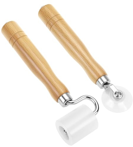 QWORK Wallpaper Smoothing Roller Set, 2 Pack Flat Seam Roller & External Corner Tool with Heavy Duty POM Wheels and Wood Handles for Wallpaper Installation Vinyl & Sound Deadening