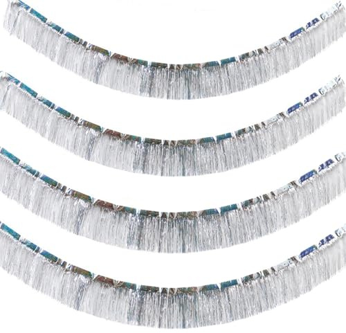 4 pezzi Foil Fringe Ghirlanda argento, 35 x 200 cm, con glitter, decorazione da appendere per matrimoni, compleanni, feste a tema, Natale, feste (argento 1)