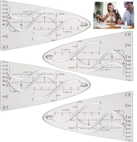 Aililong 4 Stück Parabelschablone Mathematisches Multifunktionale Kunststoffnormales Parabel Kurvenlineal Flexible Schablonen Geometrie Maßstabil für Studenten Büro Designer Malerei Cosinus Tangens