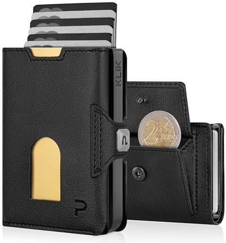 PURISTO Geldbörse Herren, Slim Wallet Geldbeutel mit Münzfach & RFID Schutz, Mikrofaser Portmonee, 9 Fächer für Kreditkarten, Kartenetui Herren XL Münzfach - Schwarz