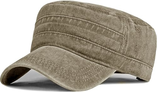 YeeHeen Cadet Army Cap Washed Military Army Hat Vintage Flat Top Hat for Women Men Beige