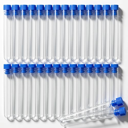 THXFUNAREA 30 Pieces Tube a Essai Plastique 16x100mm Eprouvette Plastique Transparente avec Bouchon Tube Transparent pour Bonbons Mariage Decoration DIY Rangement Epices Fleurs