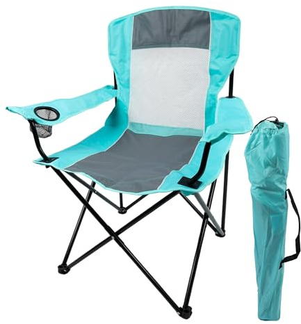 NORDIQ Silla Camping Plegable con Respaldo Transpirable y Portavasos | Resistente con Acero y Tejido Reforzado, Soporta 110kg, Incluye Bolsa de Transporte para Jardín, Camping, Playa