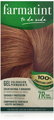 Farmatint Gel 7R Rubio Cobrizo, Tinte Vegetal Permanente, Sin Amoníaco, Cobertura Completa de Canas, Cuida y Protege tu Cabello, Unidad de 135ml